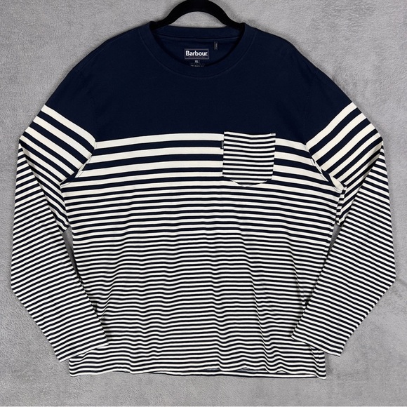 Barbour Striped Crew Neck Jumper Long Sleeve Shirt Men's 2XL Navy White Tailored - Picture 1 of 10